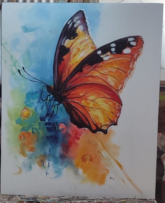 Butterfly Orange Watercolor Abstract