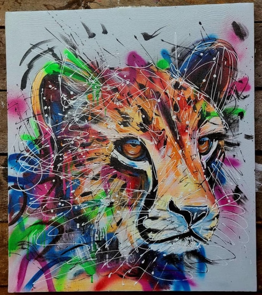 Cheetah Street Art Neon Explosion
