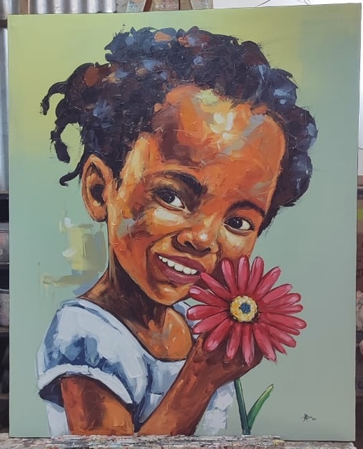 Child Holding Flower Vivid Textured