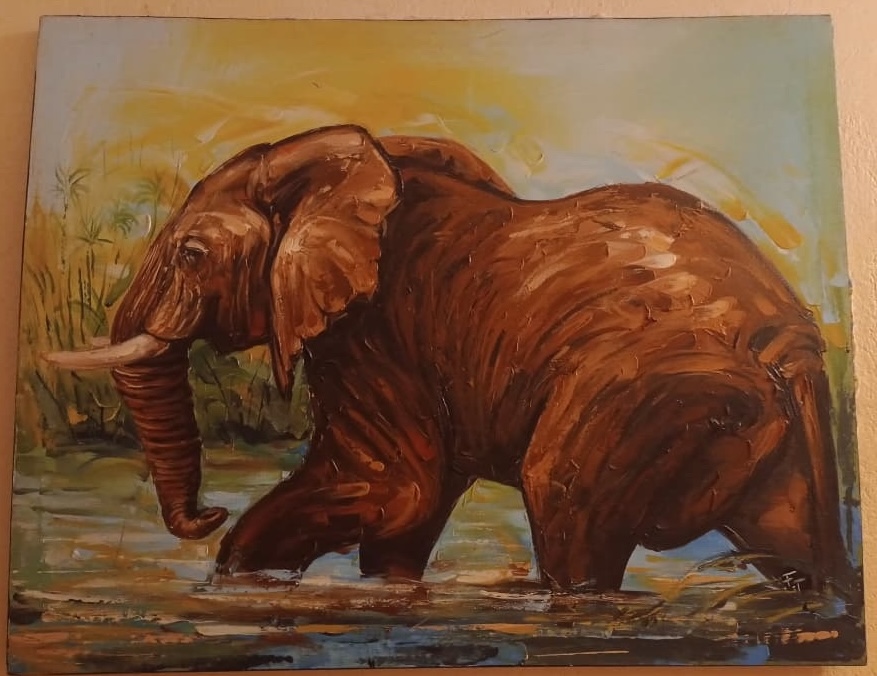 Elephant Wading Golden Serene Landscape