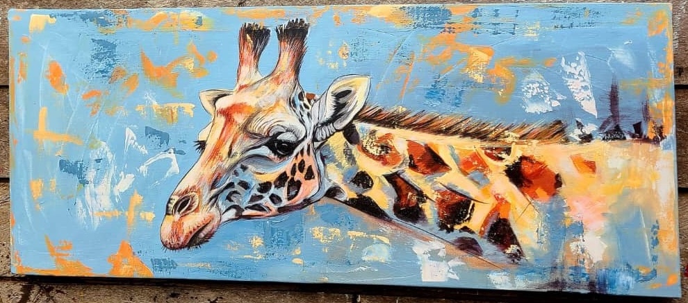 Giraffe Elegant Profile Blue Orange Abstract