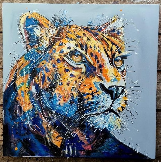 Leopard Vivid Expression Blue Orange Abstract