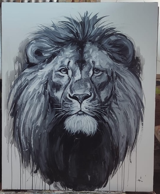 Lion Monochrome Majestic Frontal Portrait