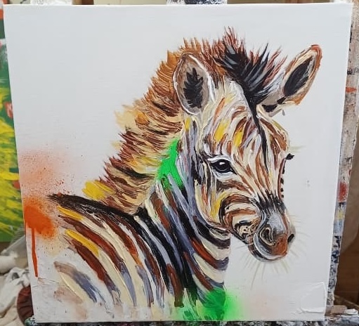 Zebra Natural Stripes Green Orange Highlights